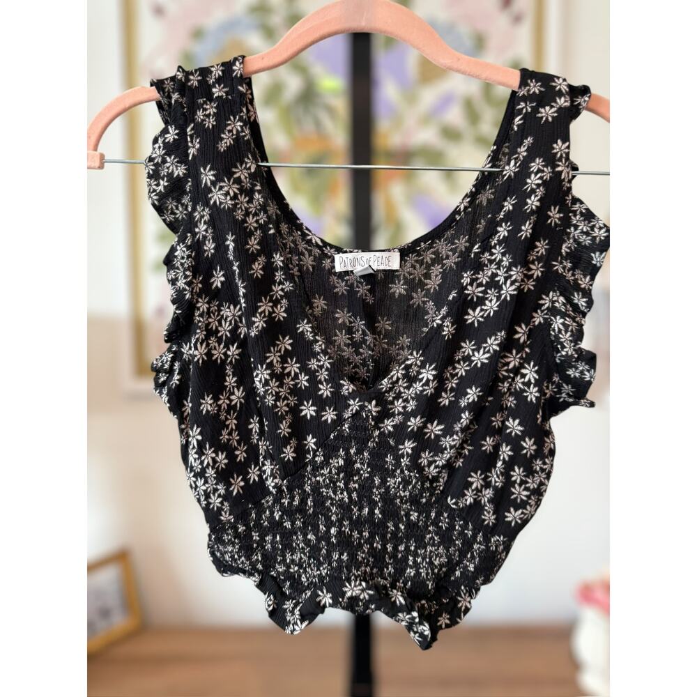 Patrons of Peace Bay Top Blouse in Black Floral Size Small